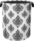 Black White Damask Flower Foldable Laundry Hamper by Gearsly