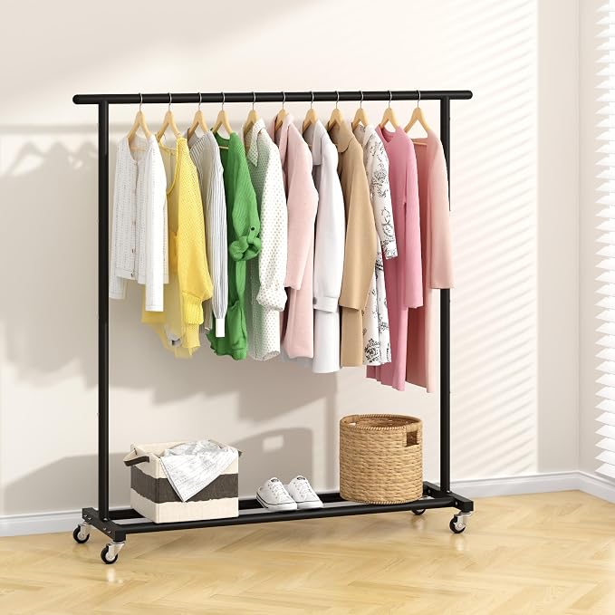 Buzowruil Metal Rolling Clothing Rack Adjustable Freestanding Garment Organizer - Image 2
