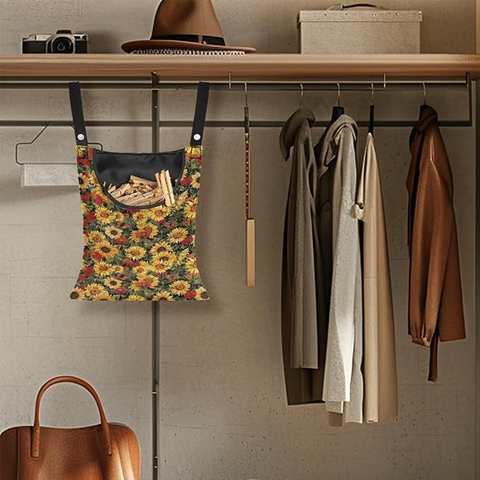 Sunflowers Clothespin Bag with Large Opening, Clothespin Storage Bag Laundry - Image 4