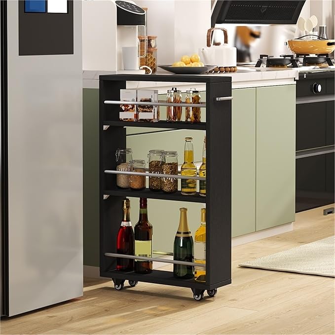 4 Tier Slim Rolling Storage Cart Narrow Rolling Utility Cart Kitchen Storage by Unknown