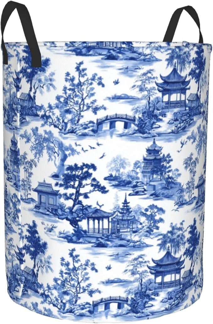 Chinoiserie Laundry Basket Storage Bin Foldable Laundry Hamper Clothes Storage - Image 2