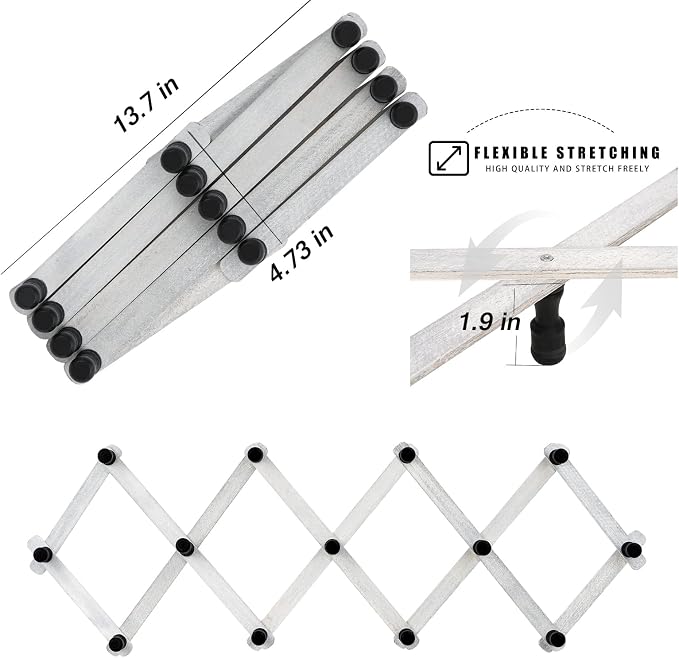 WGFKVAS 2 Pack Expandable Coat Rack, Accordion Wall Hanger, Wooden Hat Rack - Image 2