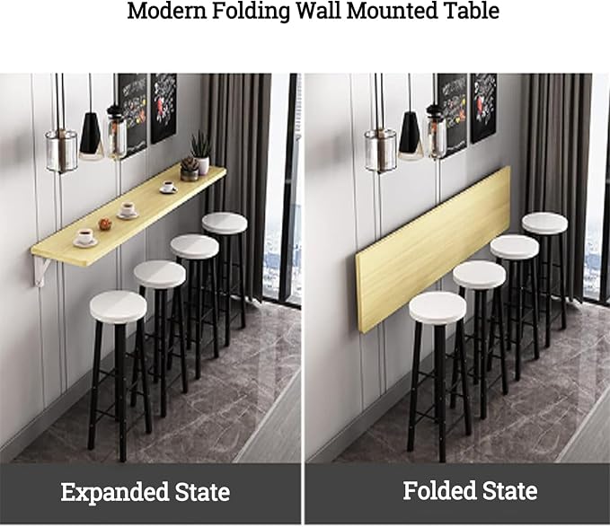 Folding Wall Mounted Table, Wooden Wall Kitchen Table & Dining Table Desk - Image 3