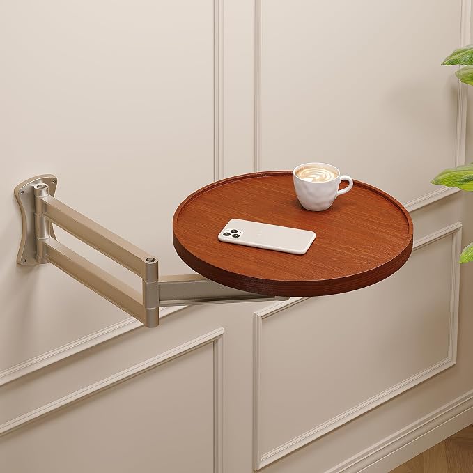 Wall Mounted Folding Table, Walnut Bedside Shelf Wall Mount Floating Wall Desk by Home