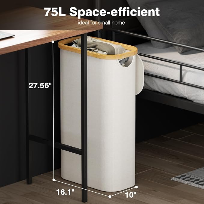 75L Slim Laundry Hamper with Lid, Dirty Clothes Hampers - Image 2