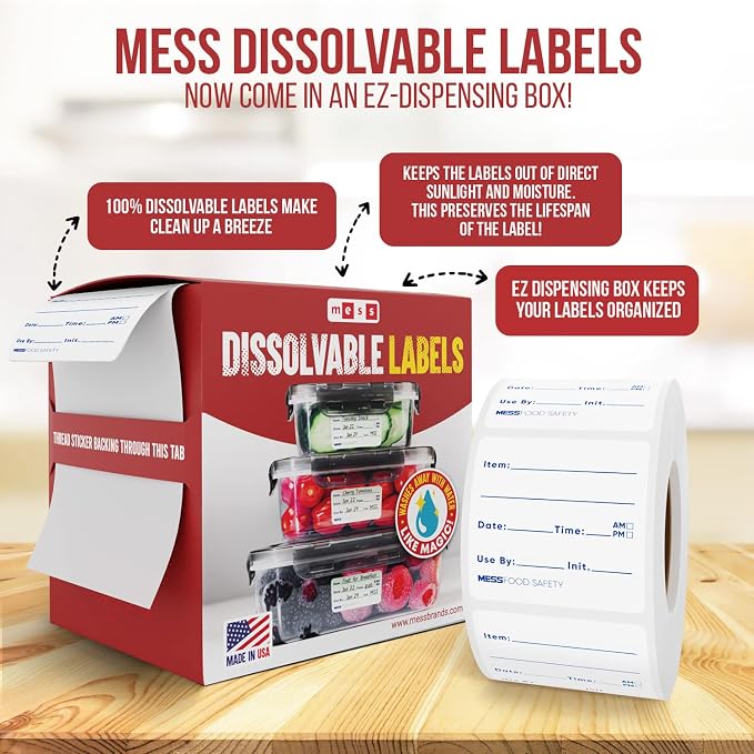 MESS Dissolvable Food Labels, 2x2 200/Roll - Image 3