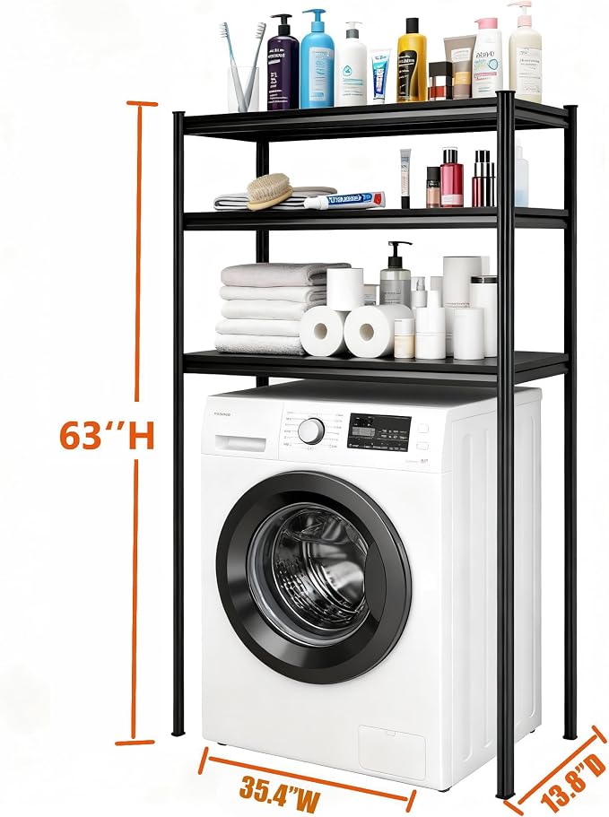 Height-Adjustable Bathroom & Laundry Storage Shelf, 3-Tier Metal Organizer Rack - Image 2