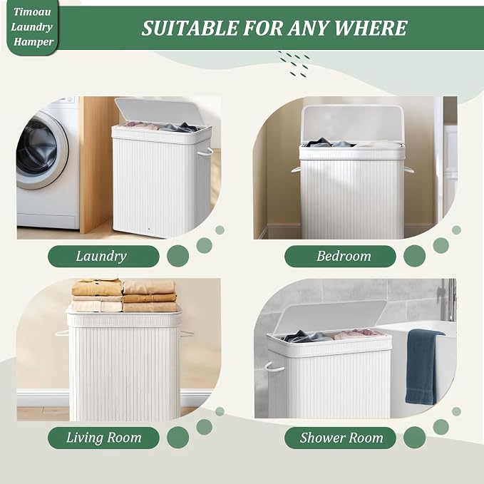 72L Laundry Hamper with Lid, Bamboo Laundry Basket with Removable Liner Bag - Image 7