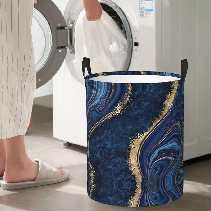 Blue Marble Print Laundry Hamper Bag - Image 6