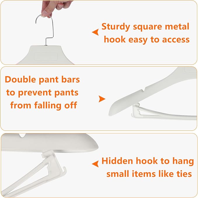 DEDU Suit Hangers for Men 15 Pack Width 17.7", Ivory White Coat Hangers no - Image 3