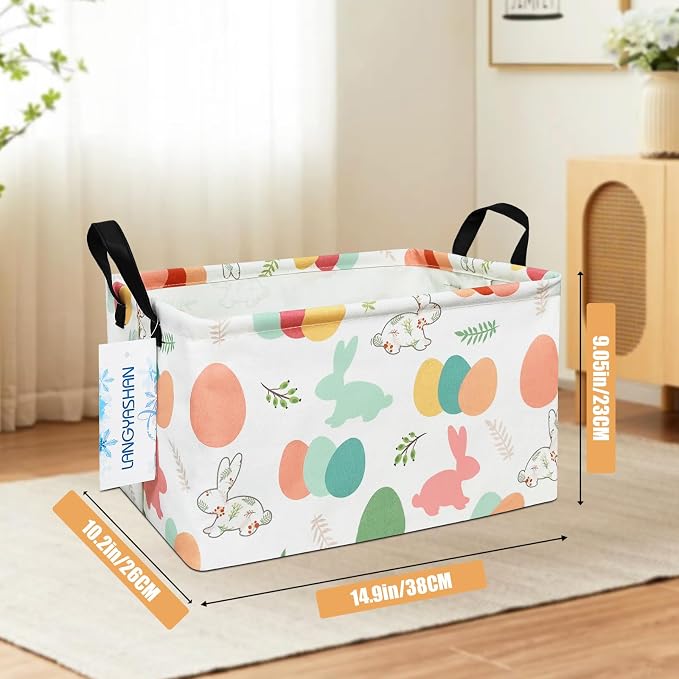 LANGYASHAN Rectangular Storage Bin Collapse Canvas Fabric Cartoon Storage Basket - Image 2