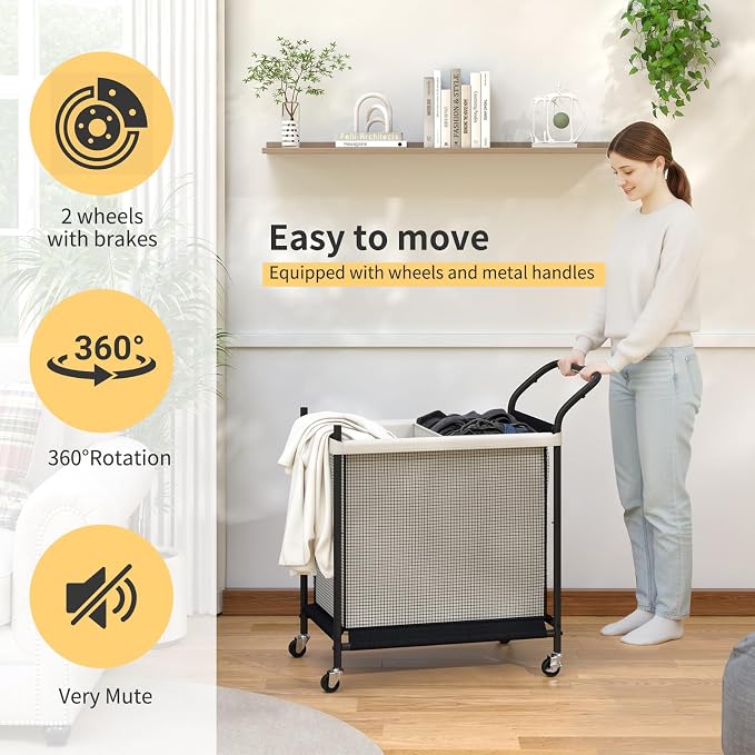 Laundry Hamper with Wheels, Laundry Basket with Removable and Washable Liner Bag - Image 6