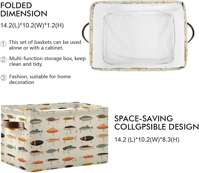Pfrewn Storage Basket Bins Foldable Fish Fishing Rod Baits Laundry Hamper Box - Image 3