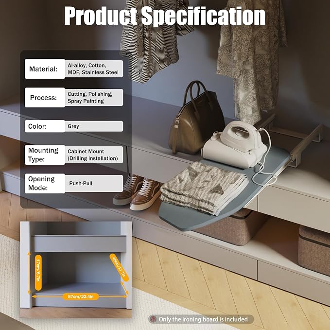 Retractable Pull Out Ironing Board, Closet Sliding Out Swivel Folding Board - Image 3