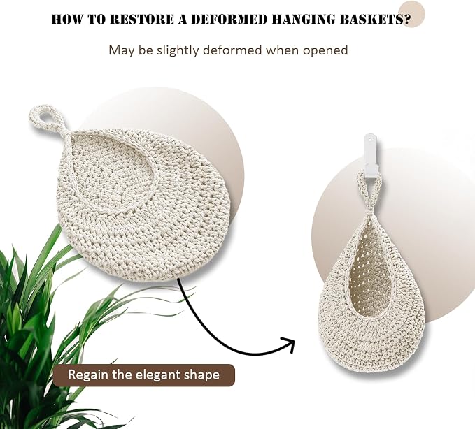 Hanging Fruit Large Basket Set of 3, Boho Wall Hanging Storage Basket - Image 4