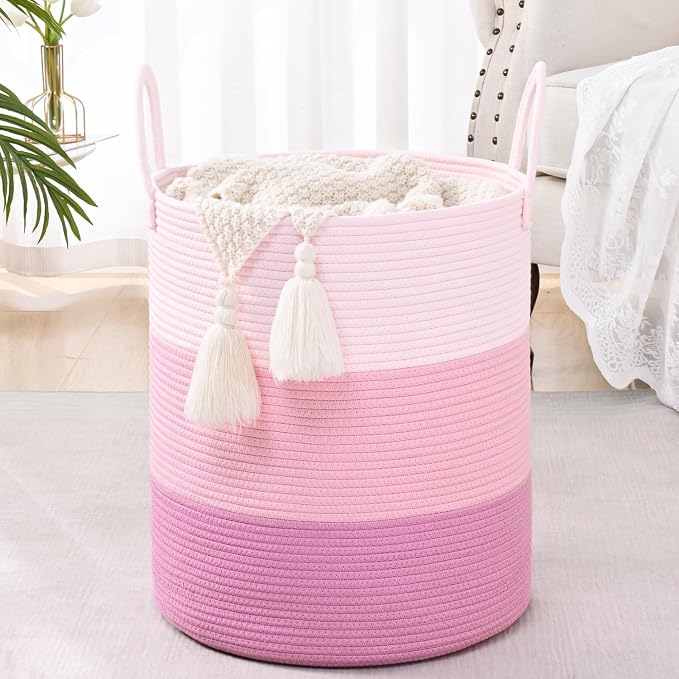 Laundry Hamper for Organizing, 52L Tall Laundry Baskets, Cotton Rope Woven - Image 9
