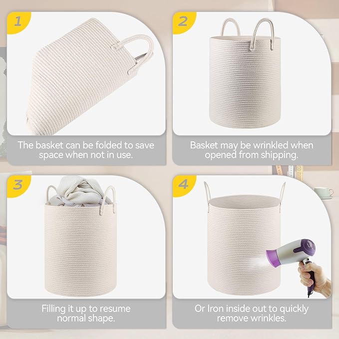 Cotton Rope Laundry Basket Hamper - Image 7