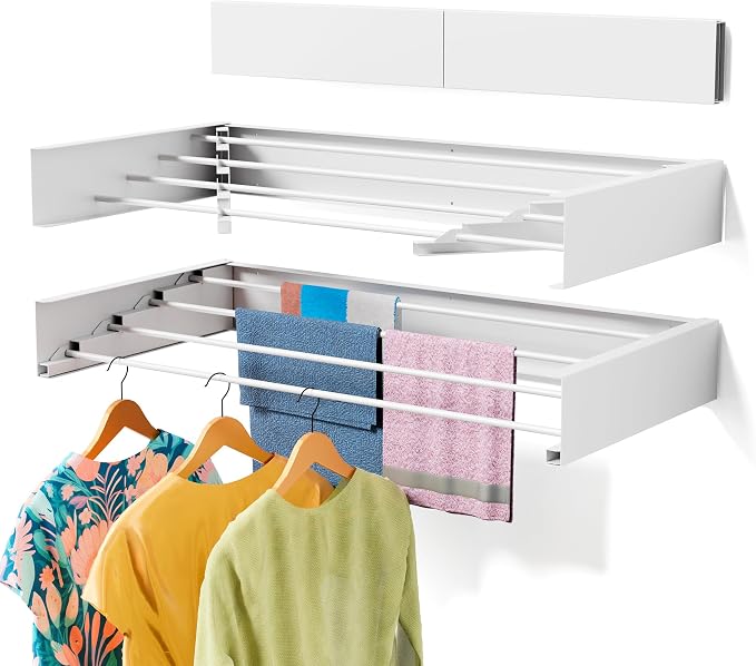 Wall Mounted Drying Rack for Small Space, 23.6" Foldable Collapsible Laundry by WallDoorStorageSolutions