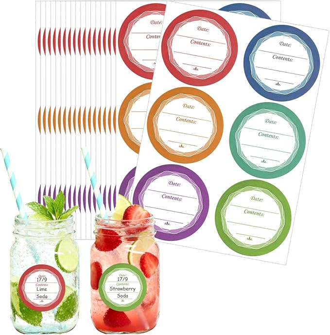 108 PCS Multicolored Mason Jar Label Stickers, Removable Waterproof & Oil by Unknown