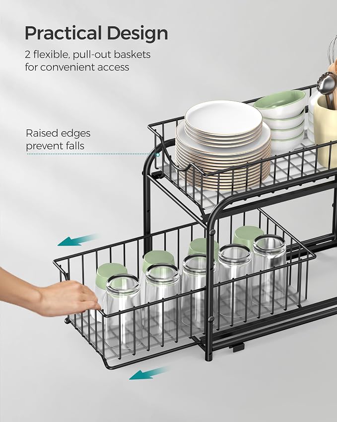SONGMICS 2-Tier Pull Out Cabinet Organizers, Under Sink Organizer, Bathroom - Image 8