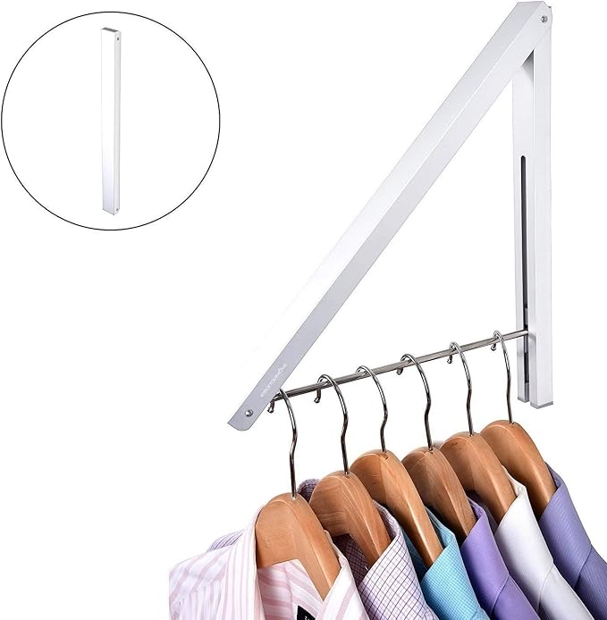 Single Foldable Clothing Rack, Wall-Mounted Retractable Clothes Hanger - Image 2