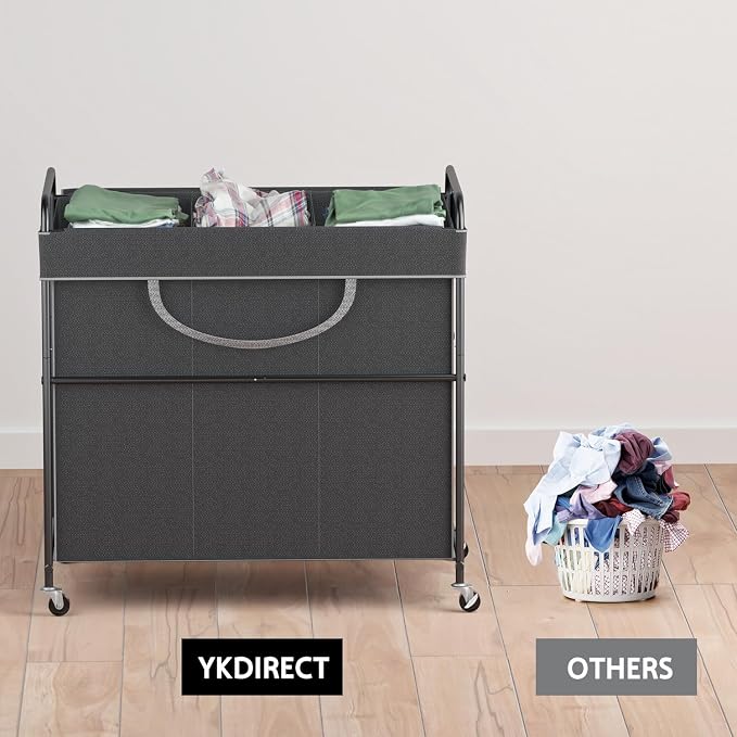 180L Large Laundry Hamper, 3 Compartment Laundry Basket - Image 2