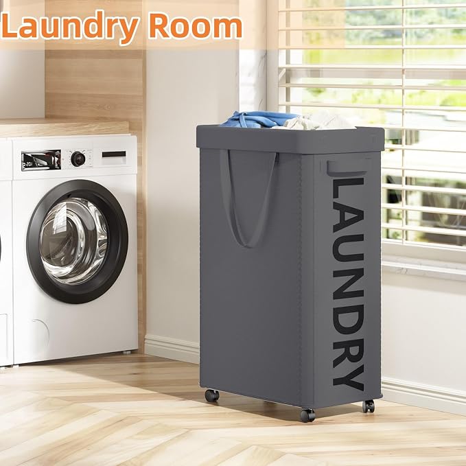 2 Pack Laundry Basket with Wheels, 90L Rolling Laundry Hamper with Wheels - Image 2