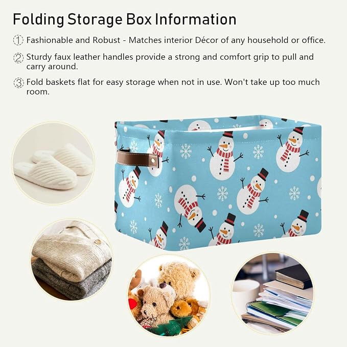 Winter Christmas White Snowman Pattern Rectangular Storage Bin Basket - Image 5