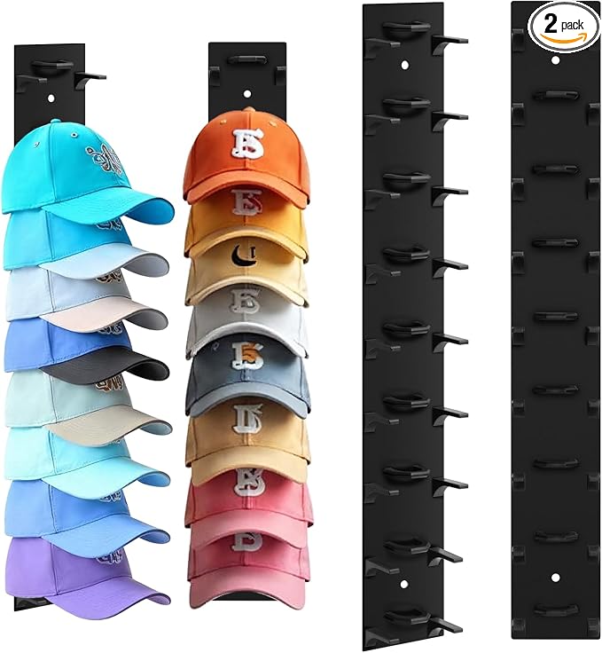 Hat Organizer for Baseball Caps, 2 Pack Hat Rack for Wall Hold up to 18 Hats by Dntorx