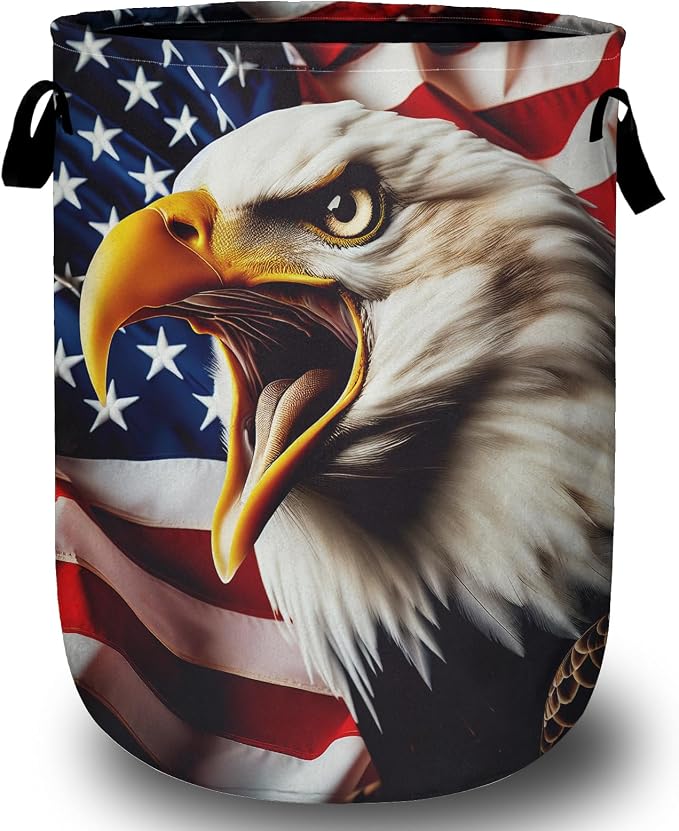 Usa Flag Eagle Laundry Basket, Foldable Waterproof Laundry Hamper Tote Bag by Unknown