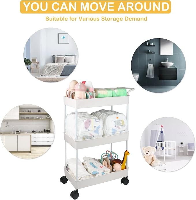 Baby Diaper Caddy, Plastic Movable Cart - Image 4