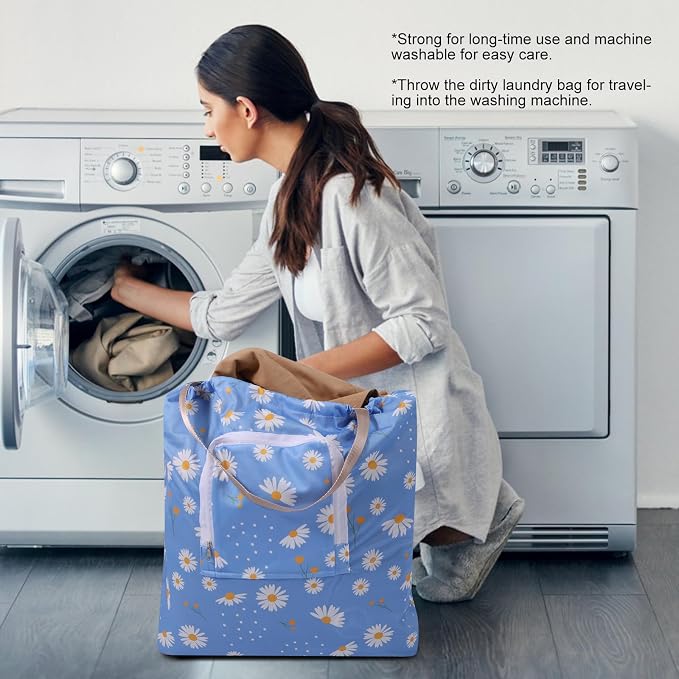 2 Pack Travel Laundry Bag with Handle and Drawstring, Expandable Foldable Dirty - Image 5