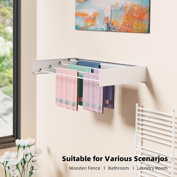 Wall Mounted Drying Rack for Small Space, 23.6" Foldable Collapsible Laundry - Image 7