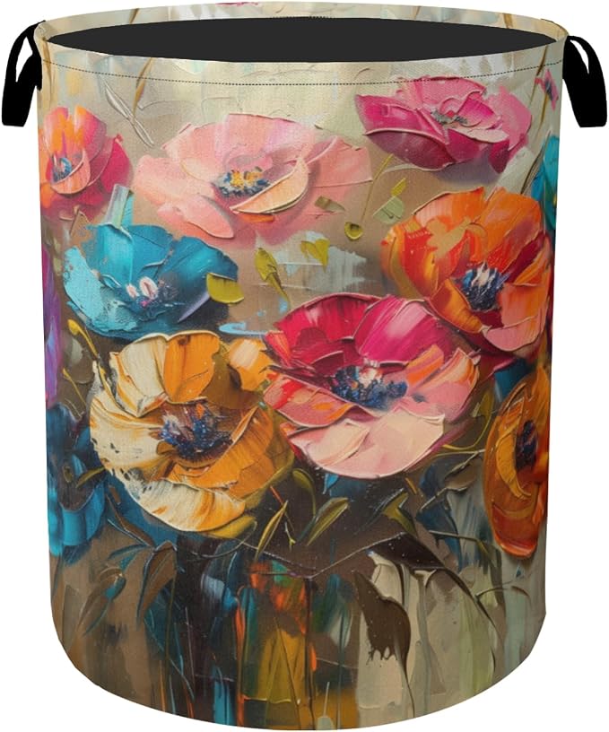 Modern Floral Oil Painting Laundry Basket by Gearsly