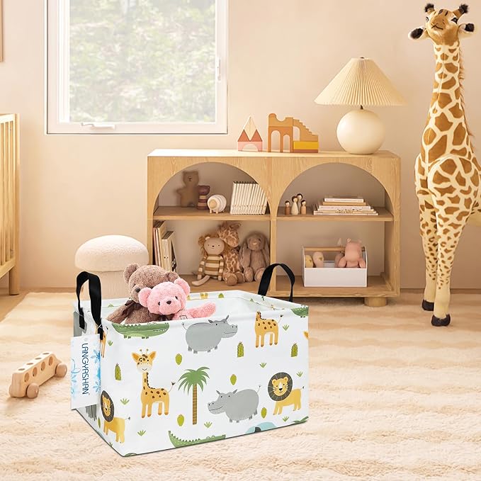 LANGYASHAN Rectangular Storage Bin Collapse Canvas Fabric Cartoon Storage Basket - Image 5