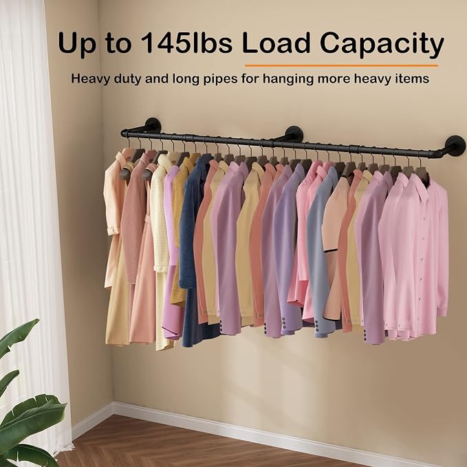 Wall Mounted Clothes Rack 72.5in, Industrial Pipe Clothing Racks Wall Mount - Image 6