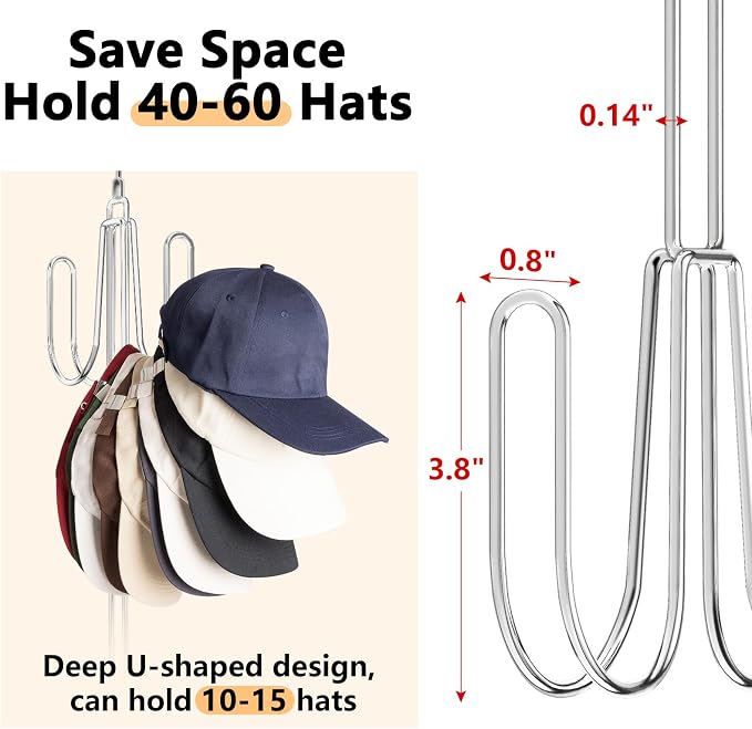 Hat Hangers for Closet, 1 Pack Stainless Steel Hat Organizer, Hat Racks for - Image 4
