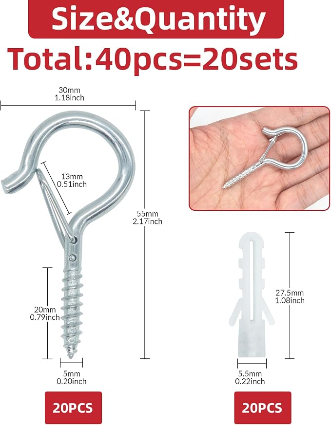 20 Sets Q-Hanger Hooks with Safety Buckle, Windproof Screw -in Hooks - Image 2