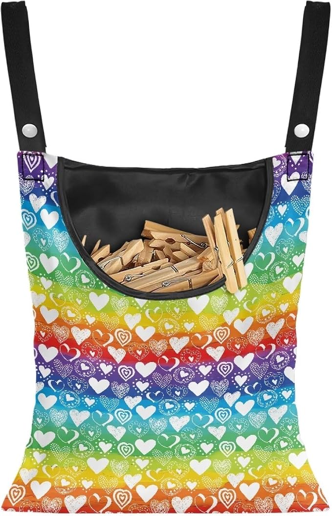 Rainbow Hearts Pin Collector Bag Clothespin Storage Bag Machine Washable by Psesaysky