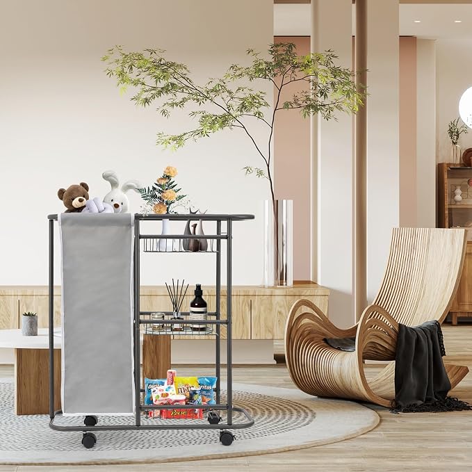 Rolling Laundry Cart with Wheels, 3-Tier Laundry Caddy Between Washer and Dryer - Image 8