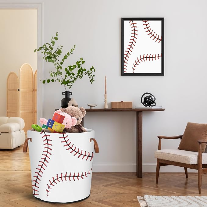 Baseball Texture Laundry Hamper Waterproof Collapsible Basket - Image 8