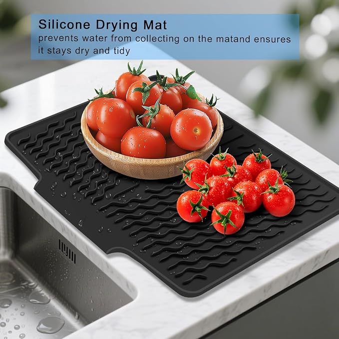 Silicone Dish Drying Mat with Drain Lip 16" x 13" Dish Drying Pad, Drain Mats - Image 6