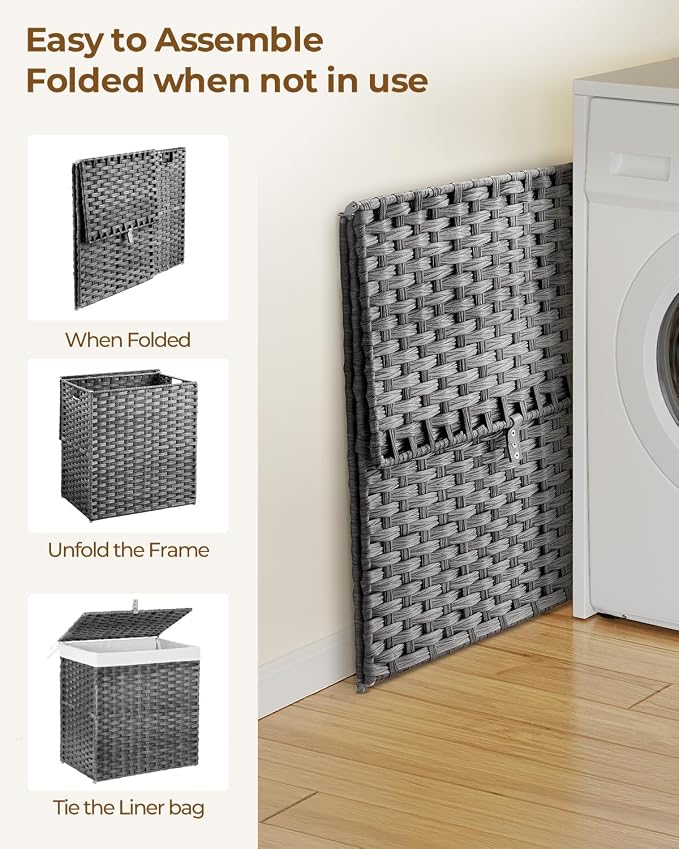 Greenstell Laundry Hamper with Lid, 125L Laundry Basket with 2 Removable Liner - Image 7