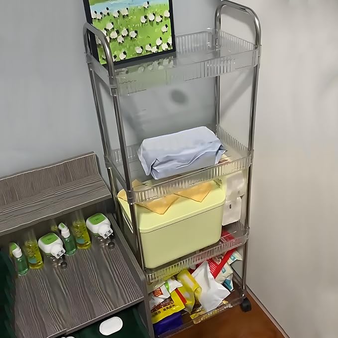 4 Tier Kitchen Bathroom Storage Rolling Cart 39 Inches Tall Slim Utility - Image 7