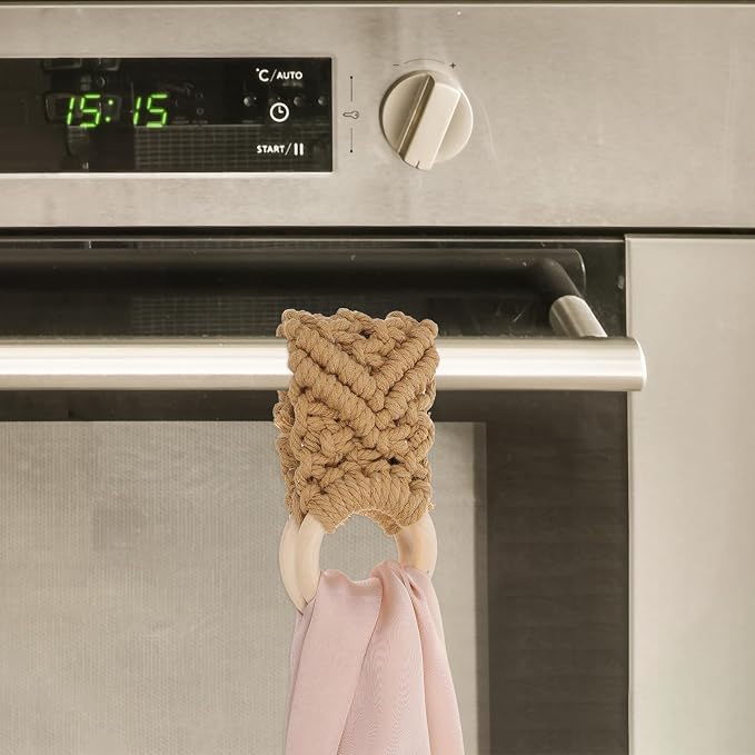 2 Pcs Handmade Crochet Dish Towel Holder Boho Kitchen Dish Towel Holders Knit - Image 4