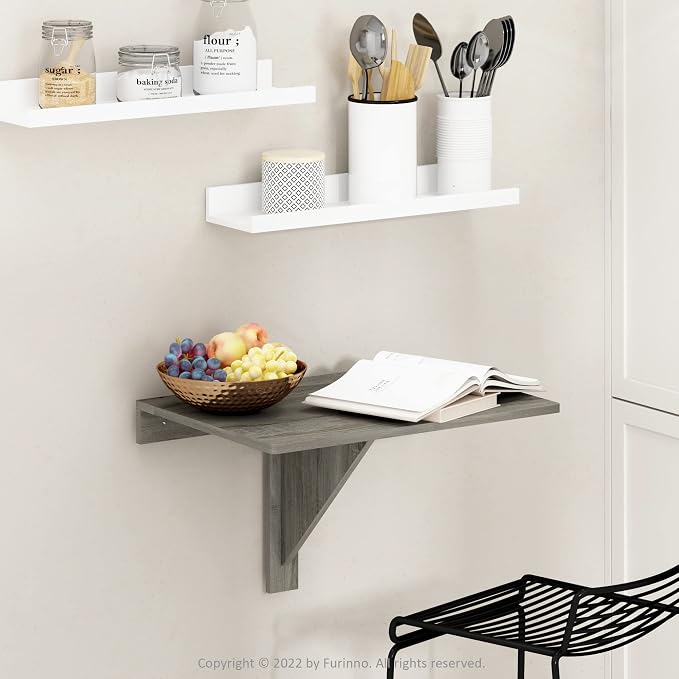 Furinno Hermite Wall Mounting Folding Table, French Oak - Image 2