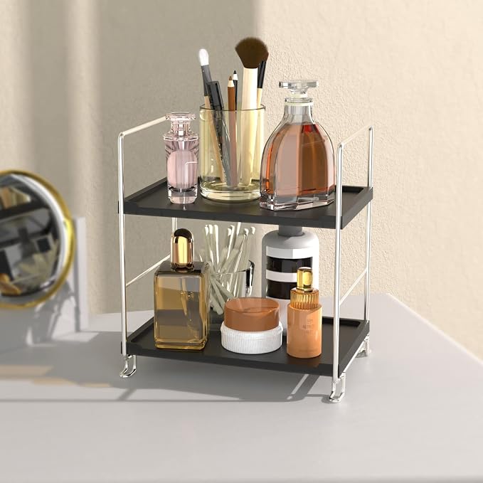 2-Tier Bathroom Organizer Countertop Storage Shelf, Vanity Tray Cosmetic by JANUSLiANG