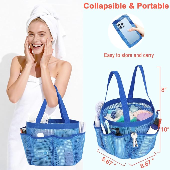 Mesh Shower Caddy Portable for College Dorm Room Essentials, 8-Pocket Large - Image 2