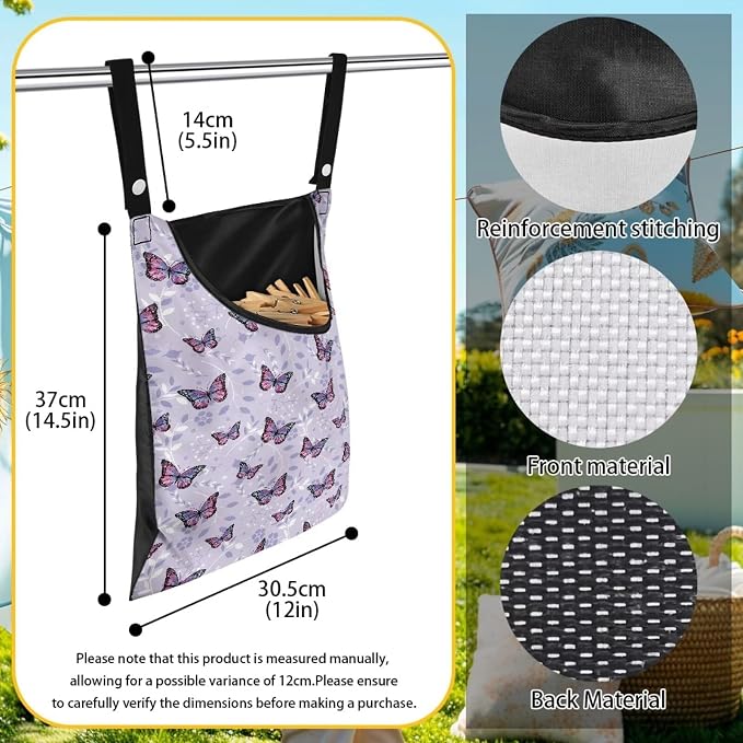 Butterflies Clothespin Bag Holder Pin Collector Bag Stores and Holds Clothespins - Image 6