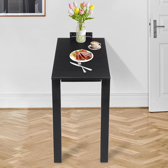 Wall Mounted Folding Dining Table, 30in L Wood Drop-Leaf Desk - Image 4
